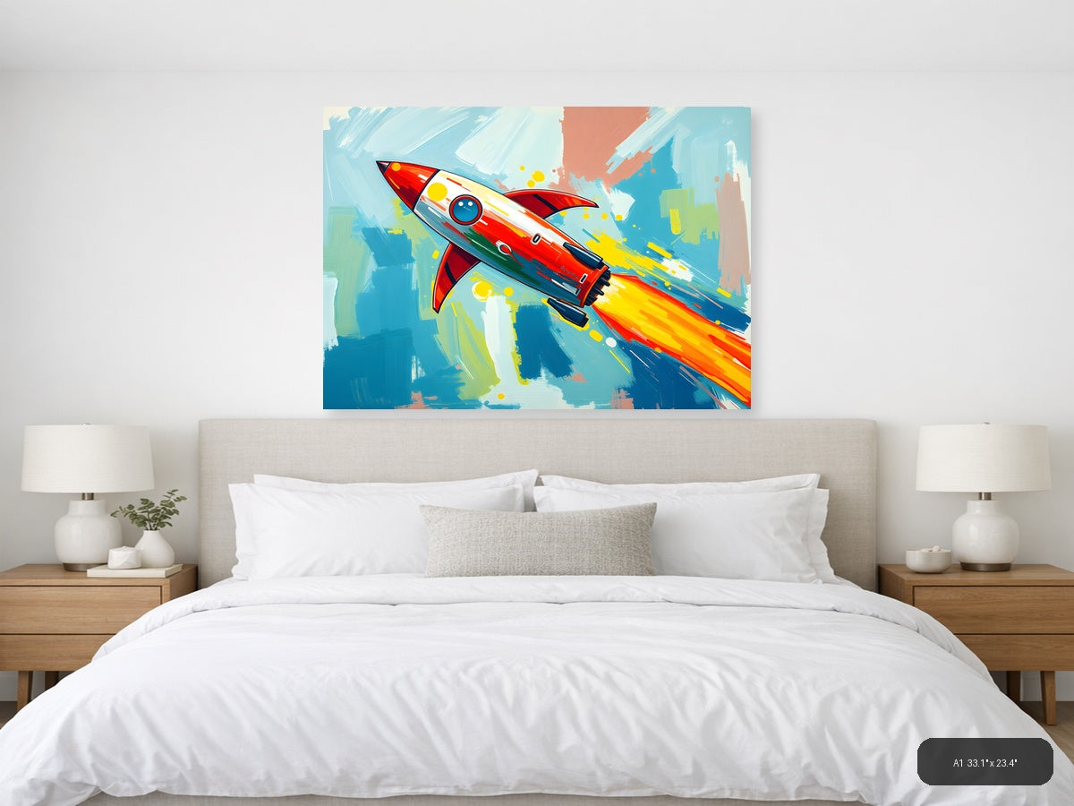 Abstract Retro Rocket Launch Wall Art — A1 / Bedroom