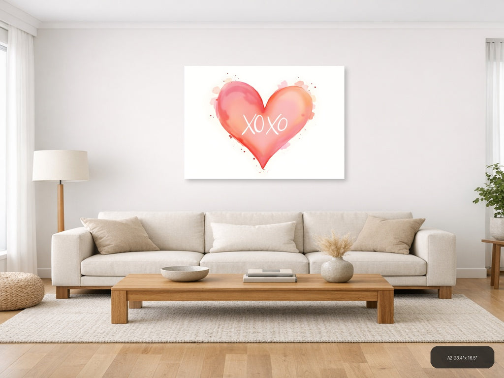 XOXO Watercolor Heart Pink Gradient Wall Art — A2 / Living Room