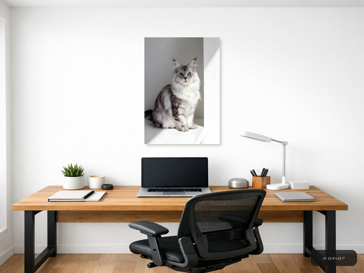 Gray Tabby Cat Portrait Minimalist Wall Art — A1 / Office