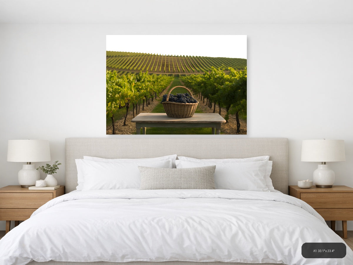 Vineyard Harvest Basket Minimalist Landscape Wall Art — A1 / Bedroom