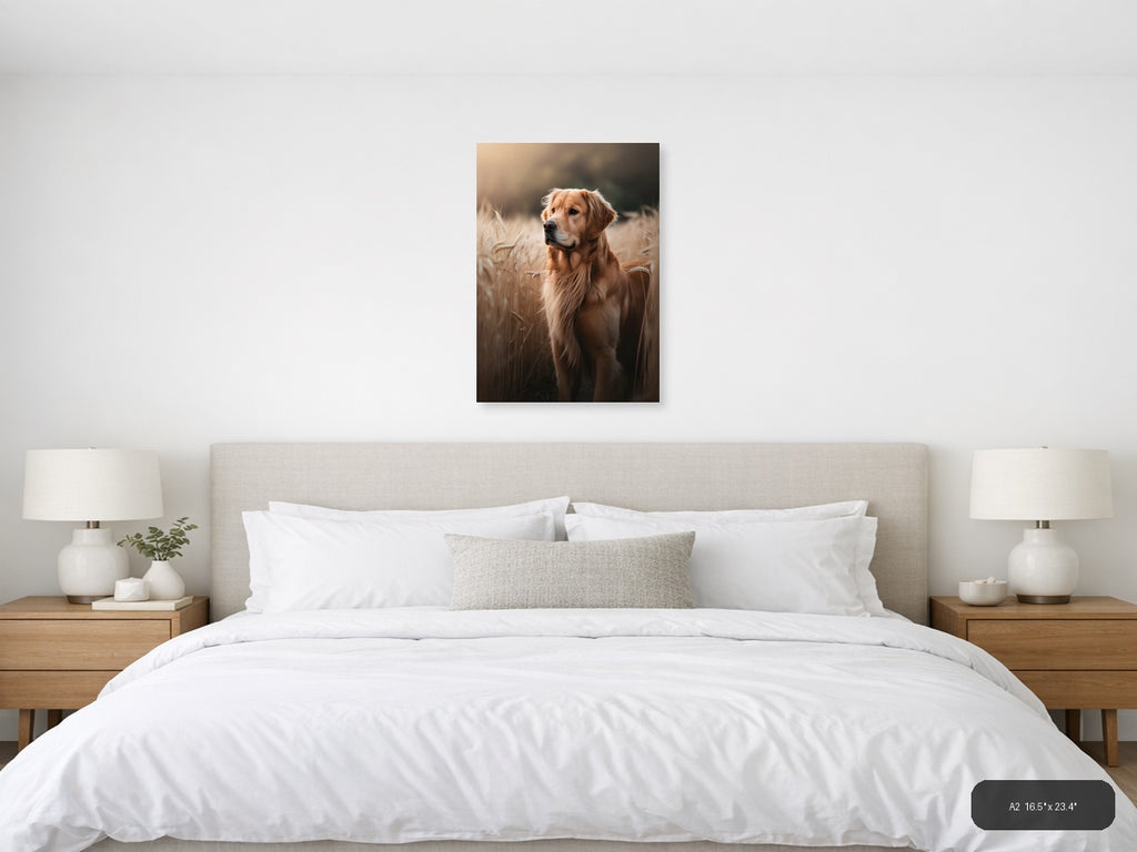 Golden Retriever in Wheat Field Photography Wall Art — A2 / Bedroom