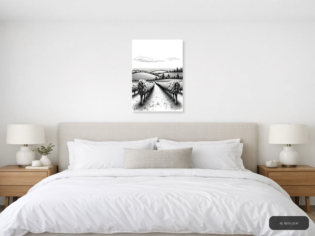 Orchard Farm Landscape Line Art Wall Art — A2 / Bedroom