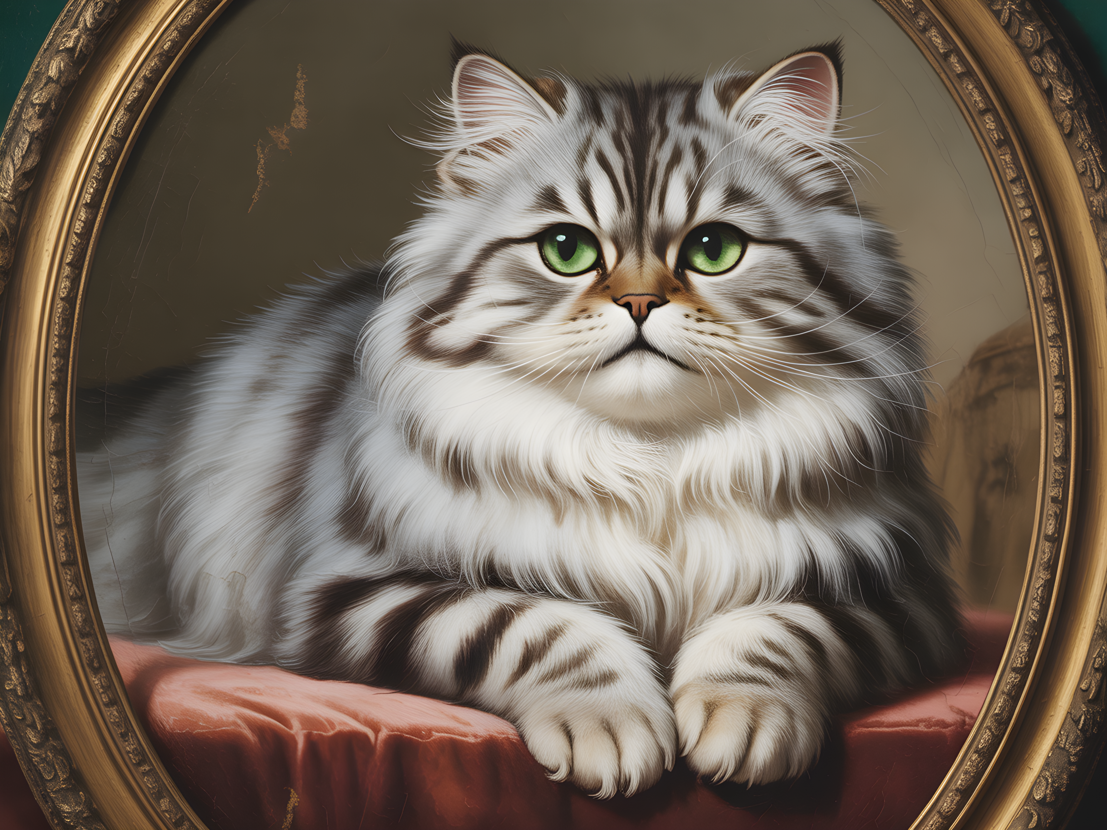 Fluffy Tabby Cat Portrait - Vintage Style Wall Art