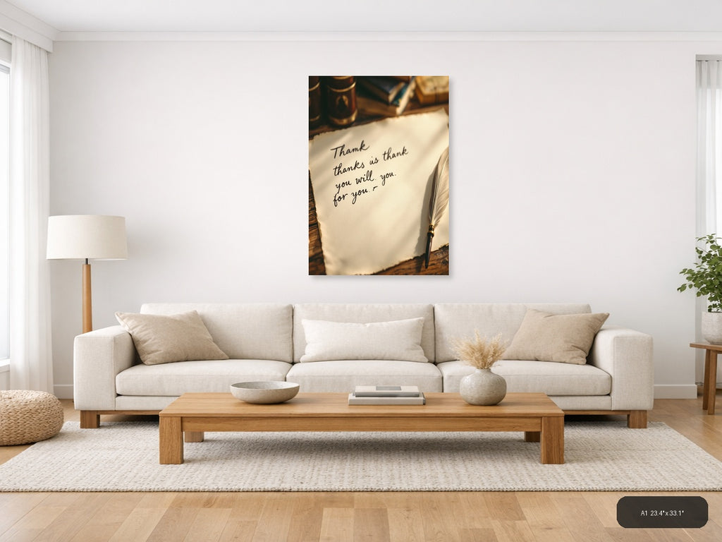 Vintage Handwritten Thank You Note Wall Art — A1 / Living Room