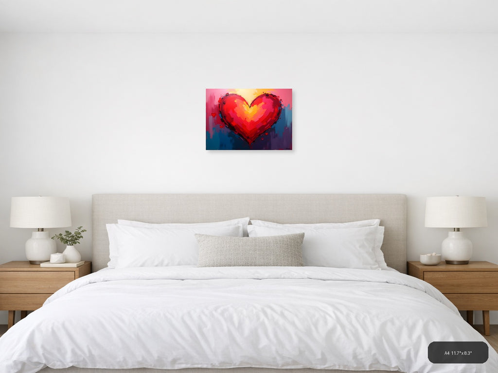 Bold Red Heart Abstract Painting - Modern Wall Art — A4 / Bedroom