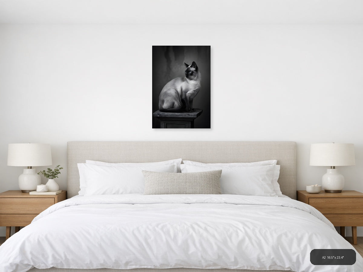 Siamese Cat Portrait Black and White Photography Wall Art — A2 / Bedroom