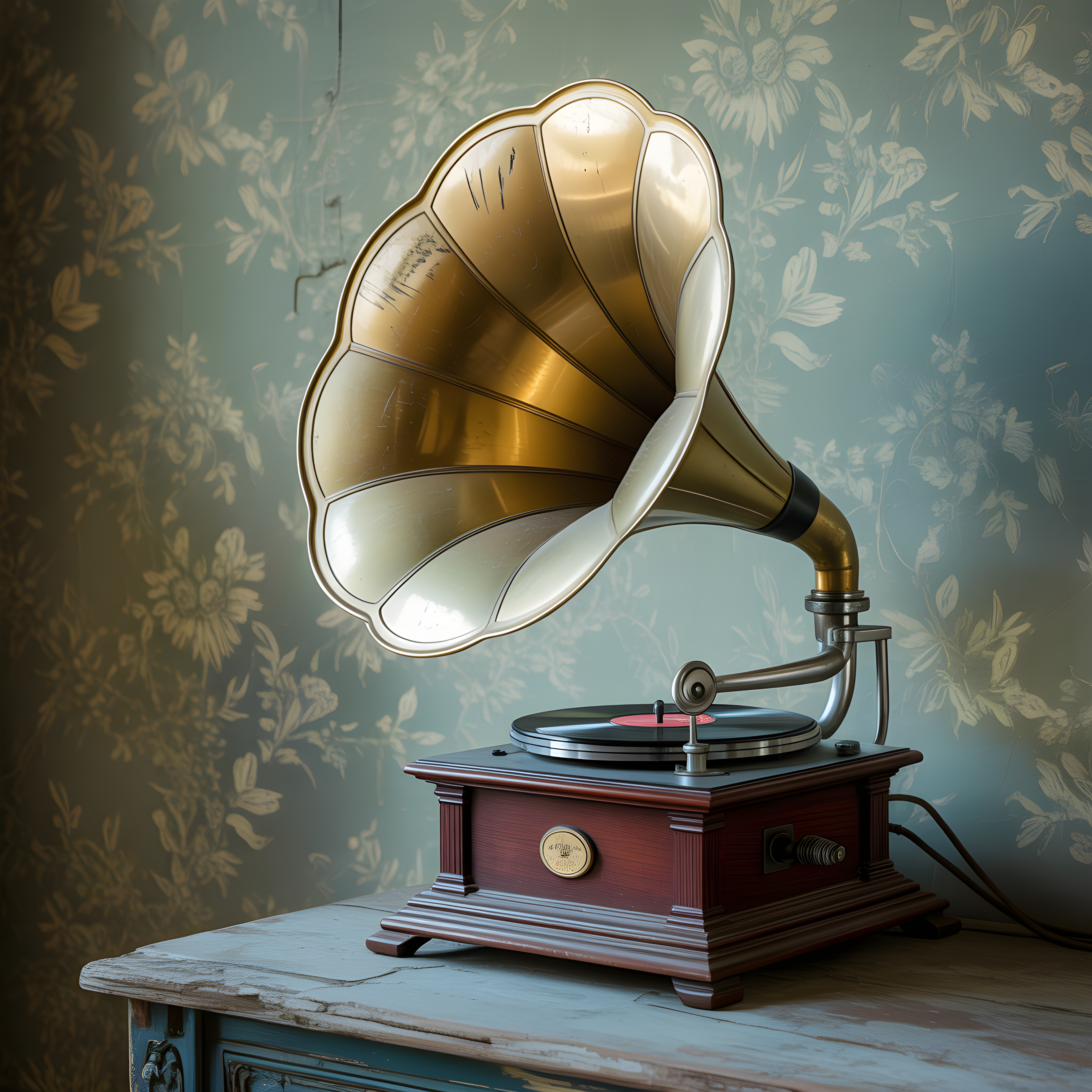 Vintage Gramophone with Horn Speaker Wall Art