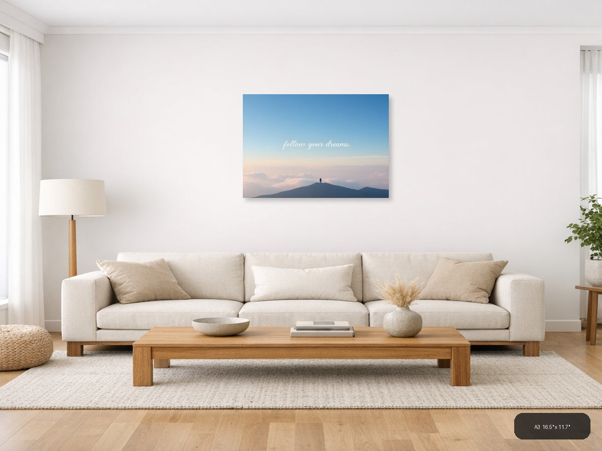 Minimalist Mountain Peak Motivational Wall Art — A3 / Living Room