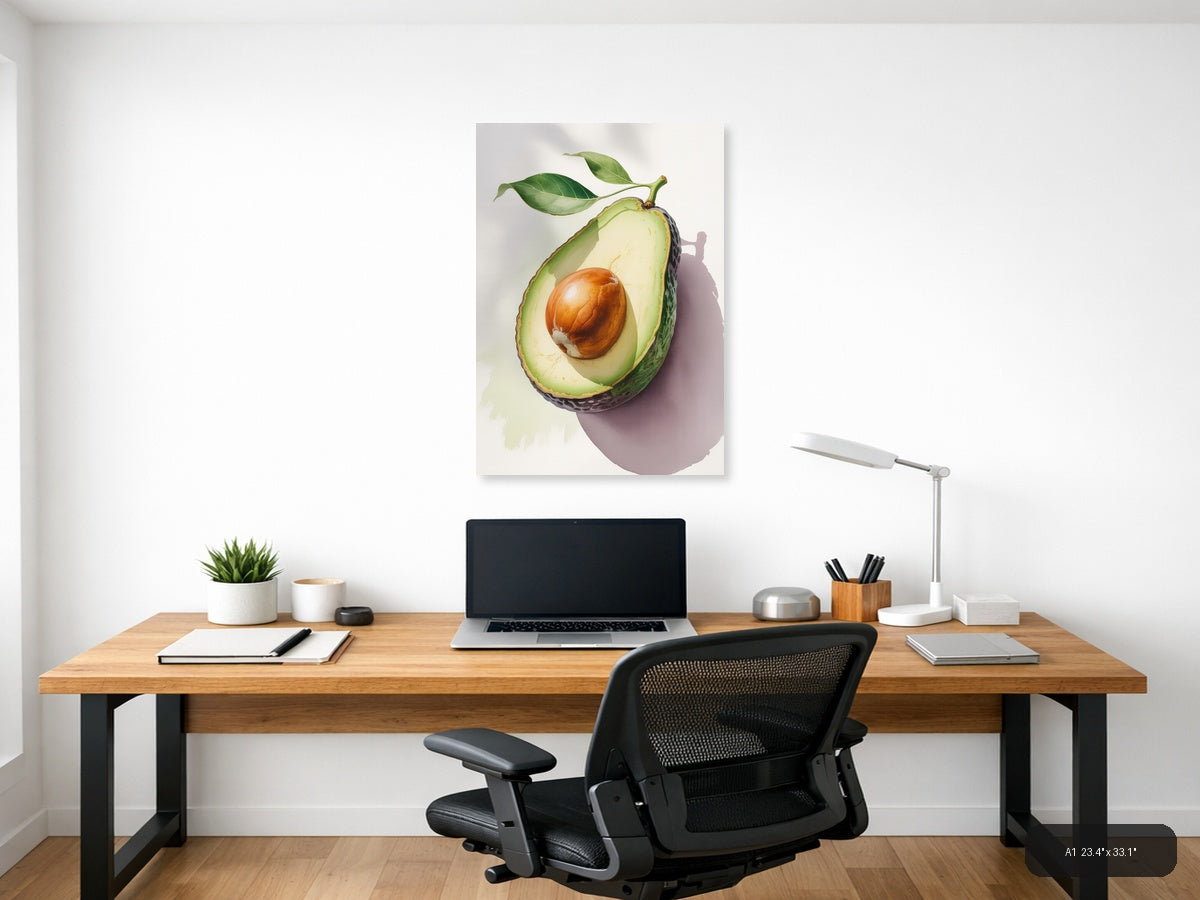 Avocado — Watercolor (Portrait) Canvas Print | Watercolor Wall Art | A4 A3 A2 A1 — A1 / Office