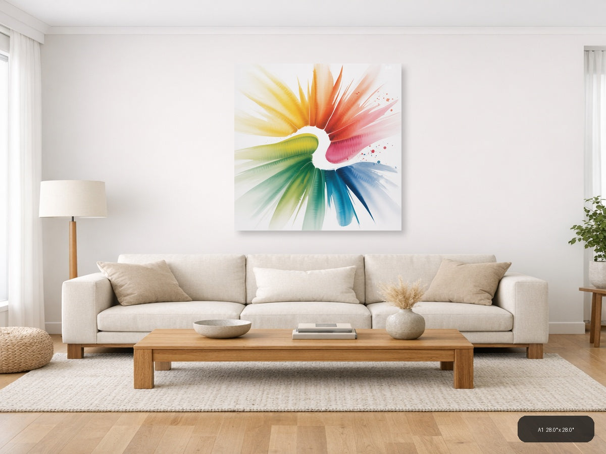 Rainbow Color Wheel Watercolor Burst Wall Art — A1 / Living Room