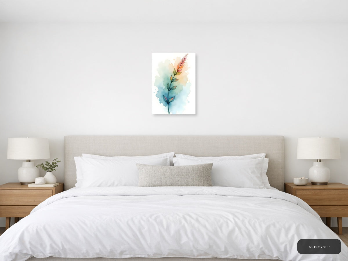 Watercolor Flowering Plant with Gradient Background Wall Art — A3 / Bedroom