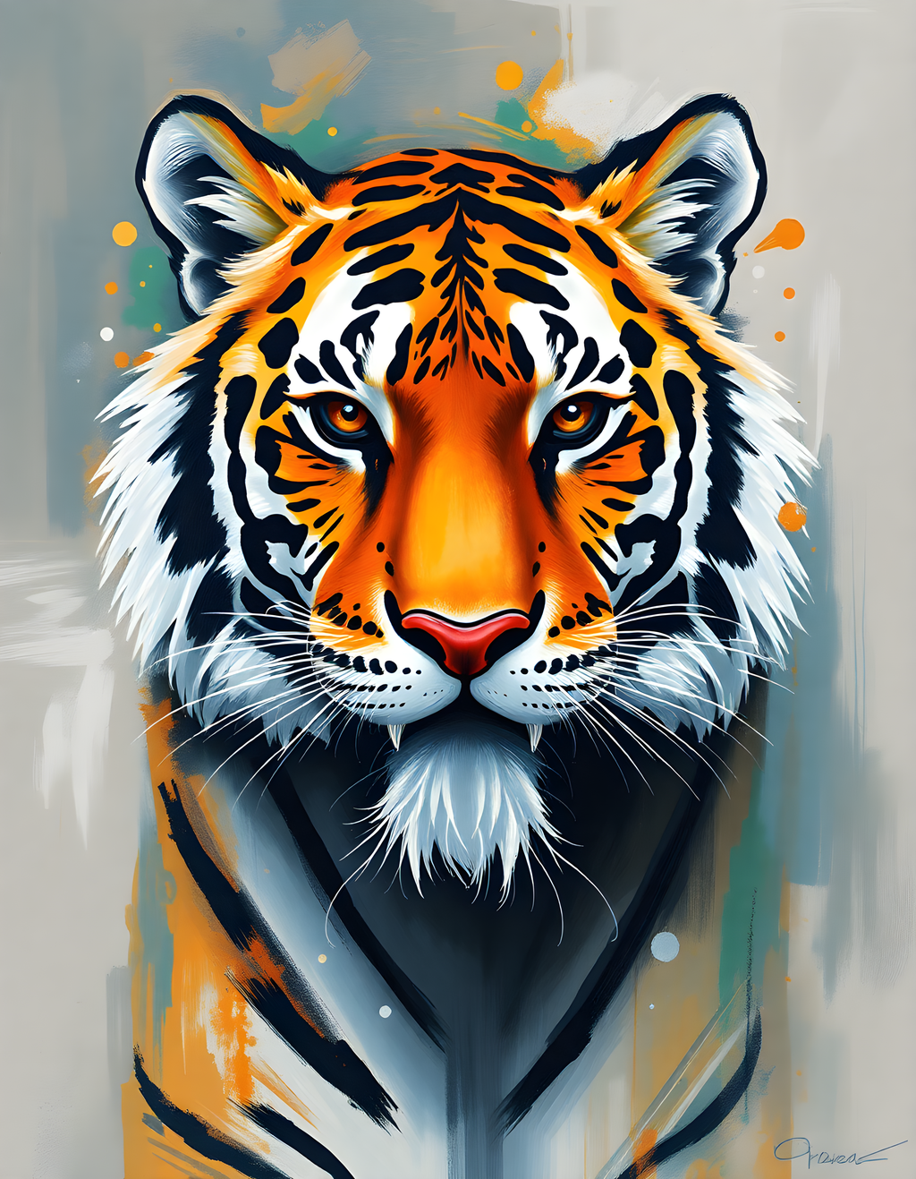 Abstract Tiger Head Portrait Orange Black Wall Art