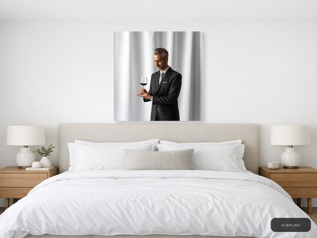 Minimalist Businessman Wine Tasting Portrait Wall Art — A1 / Bedroom