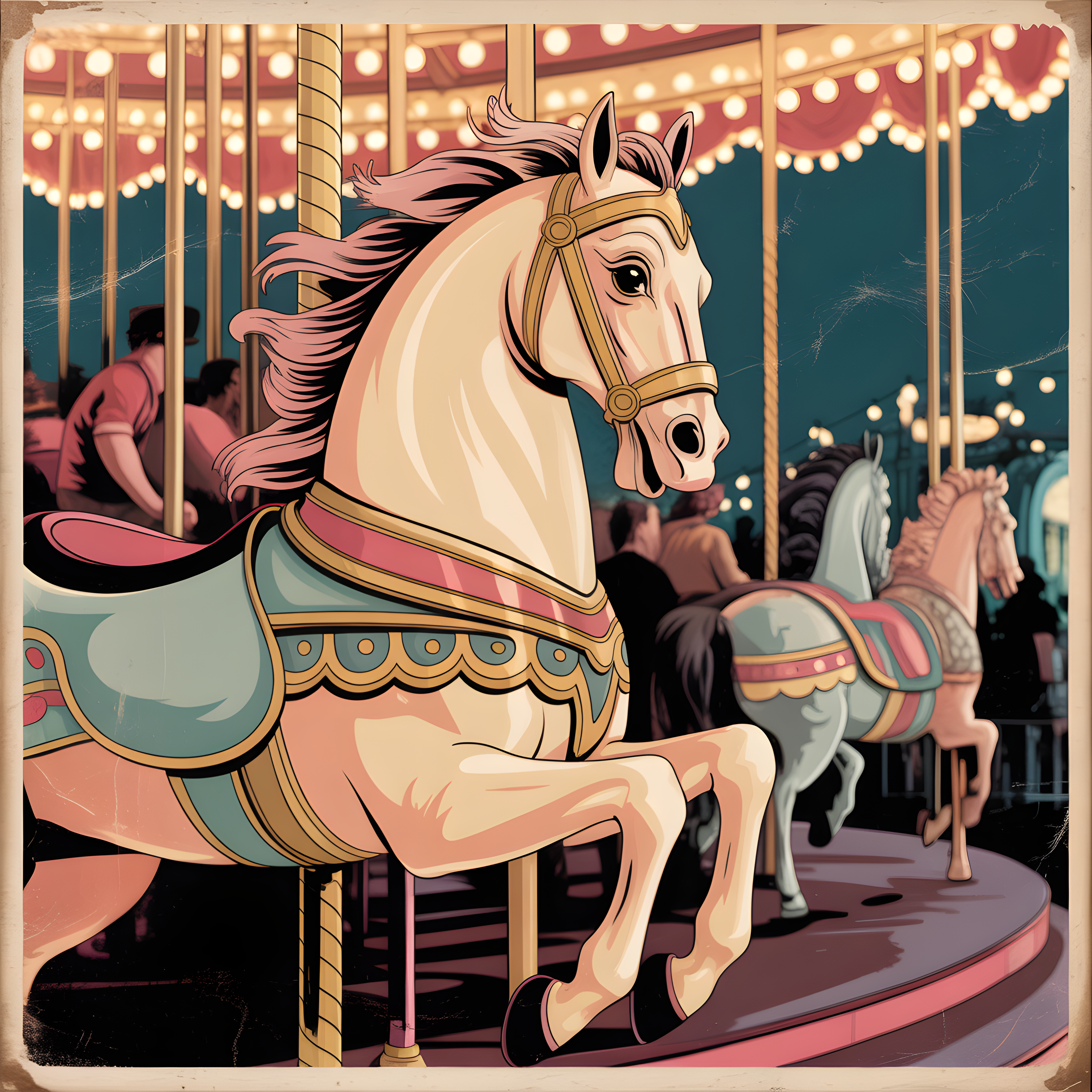 Vintage Carousel Horse Wall Art – Retro Fairground Print