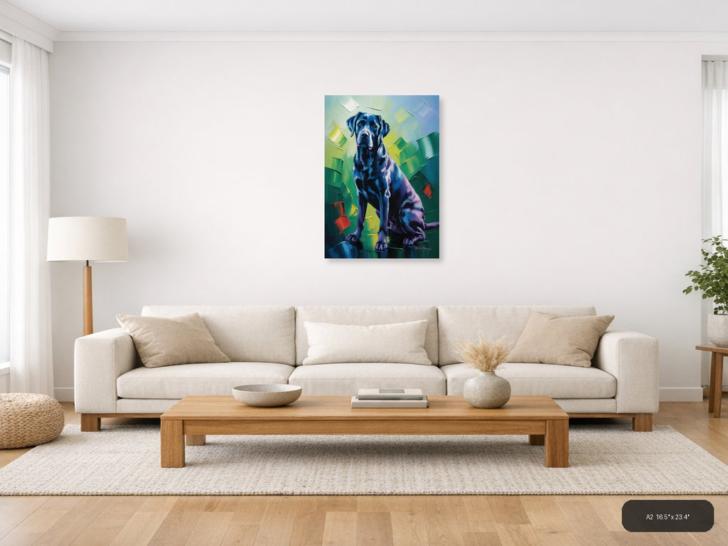 Abstract Blue Labrador Portrait Modern Wall Art — A2 / Living Room