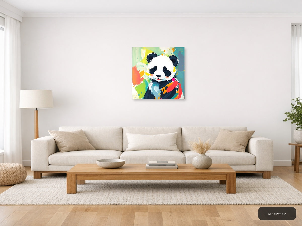 Playful Panda Abstract Colorful Pop Art Wall Art — A3 / Living Room