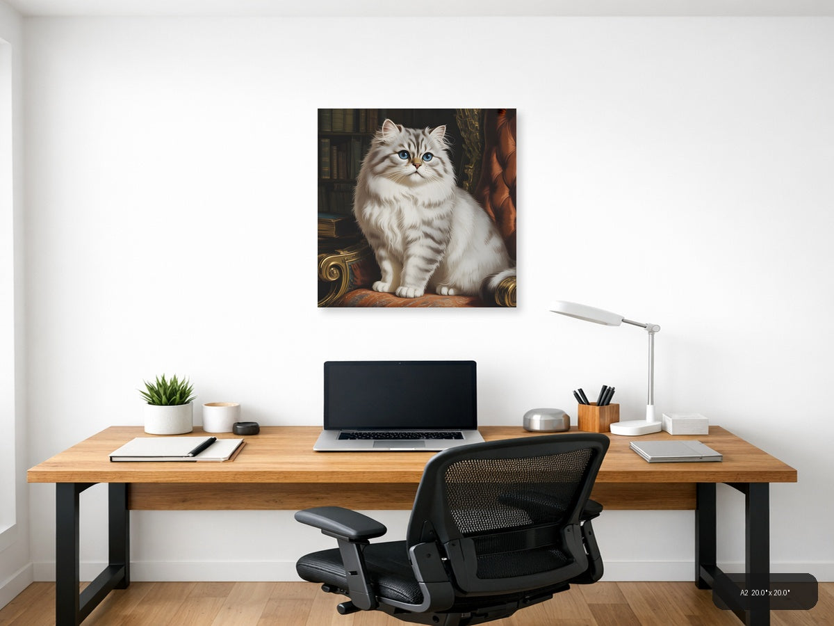 Vintage White Persian Cat Blue Eyes Library Wall Art — A2 / Office