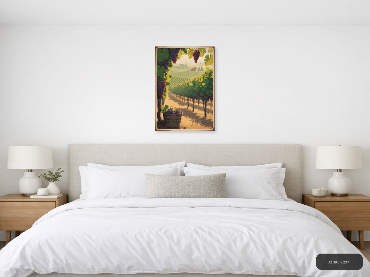 Vintage Tuscan Vineyard Landscape with Grapes Wall Art — A2 / Bedroom