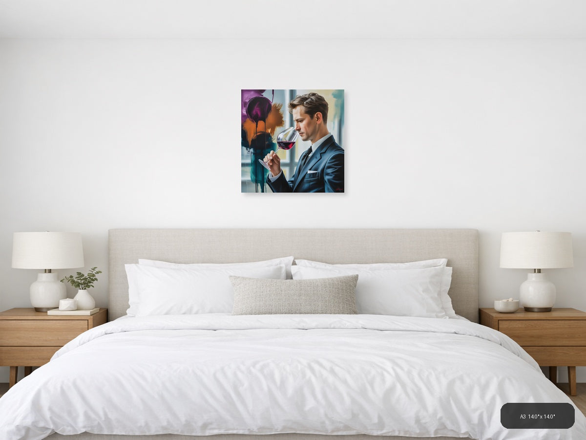 Abstract Wine Tasting Man in Blue Suit Wall Art — A3 / Bedroom