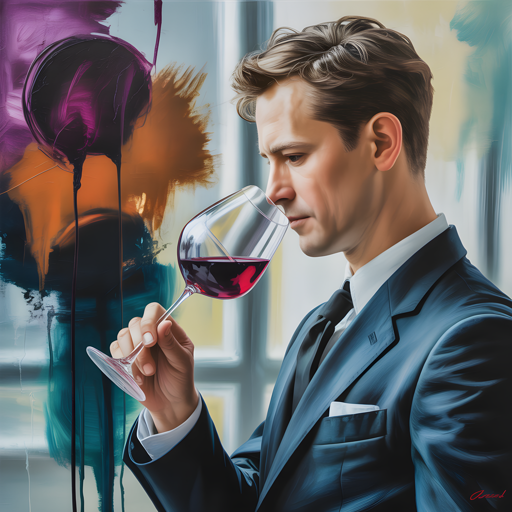 Abstract Wine Tasting Man in Blue Suit Wall Art