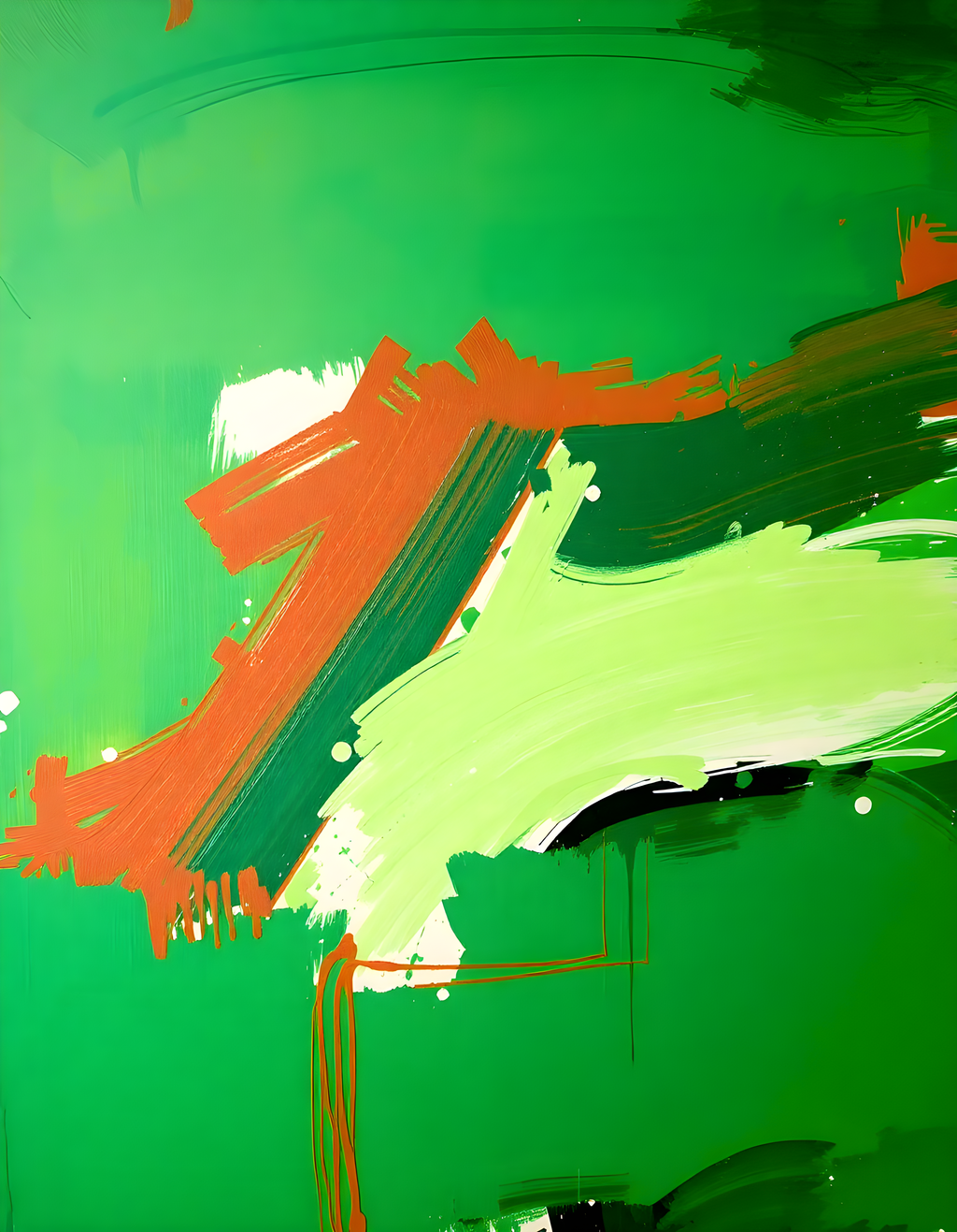 Abstract Orange and Green Brushstroke Portrait Wall Art