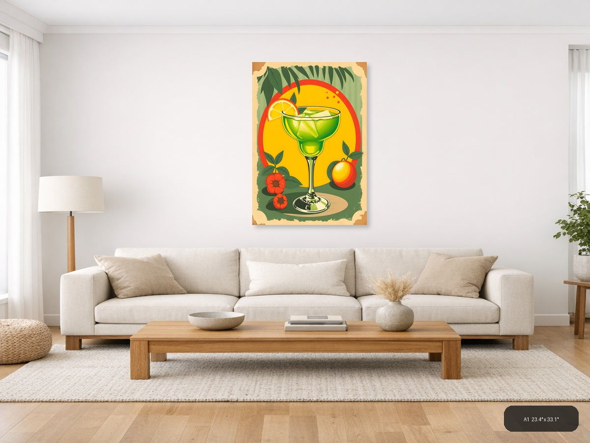 Vintage Margarita Cocktail with Citrus Fruits Wall Art — A1 / Living Room