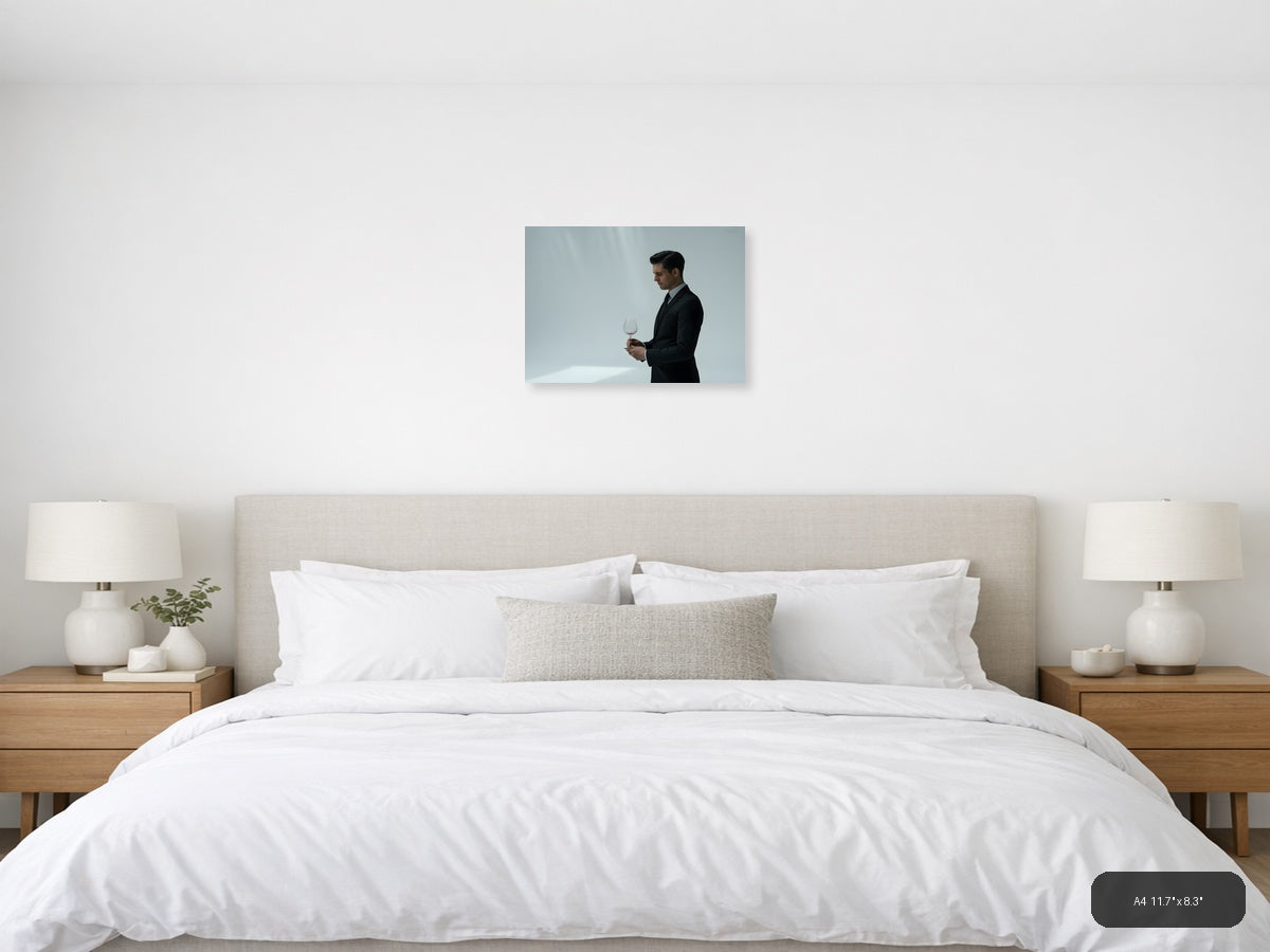 Minimalist Businessman with Wine Glass Wall Art — A4 / Bedroom