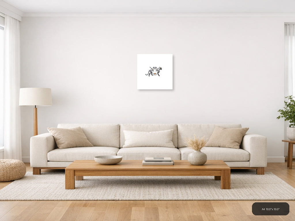 Minimalist Tiger Head with Cub Geometric Wall Art — A4 / Living Room