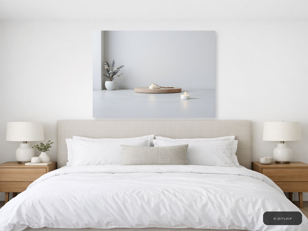 Minimalist Still Life with White Vase and Candles Wall Art — A1 / Bedroom