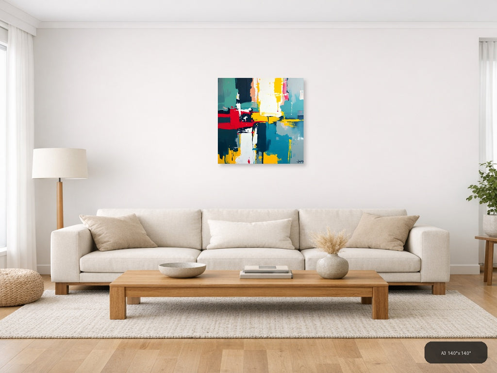 Vibrant Abstract Geometric Composition Modern Wall Art — A3 / Living Room