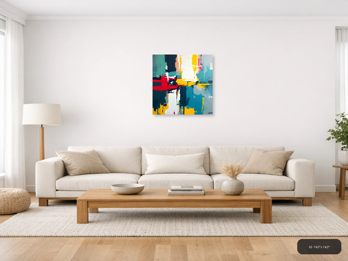Vibrant Abstract Geometric Composition Modern Wall Art — A3 / Living Room