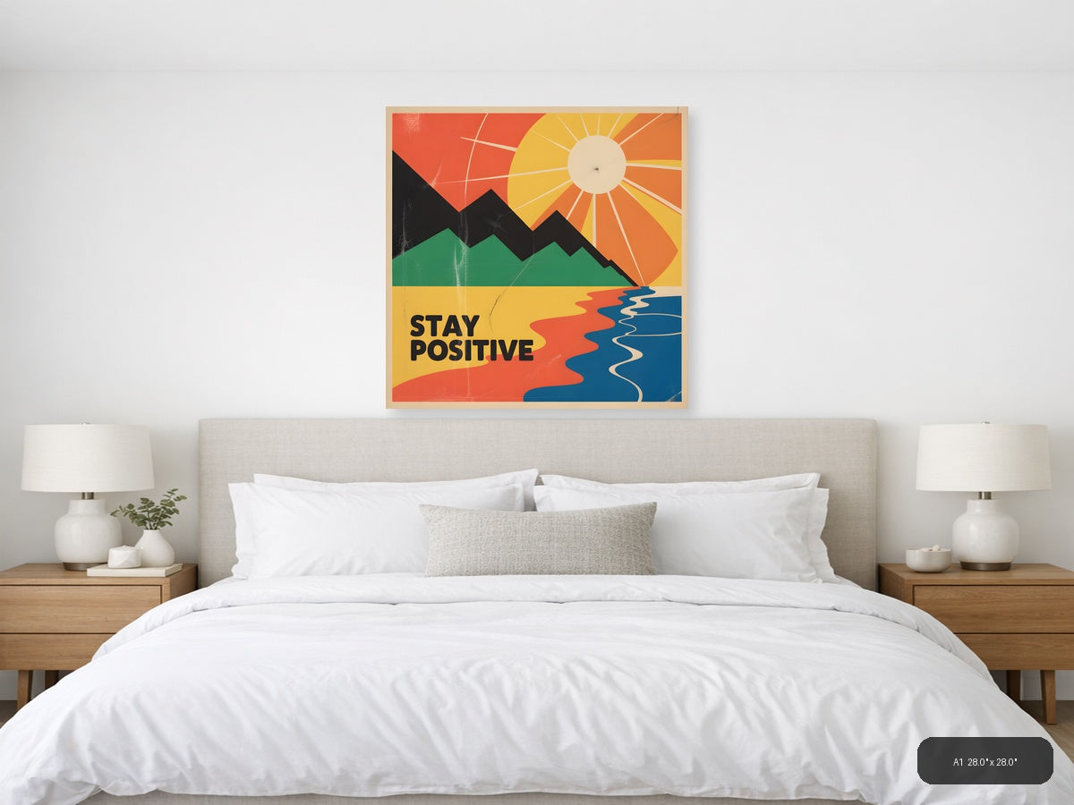 Vintage Retro Landscape with Sun and Mountains Wall Art — A1 / Bedroom
