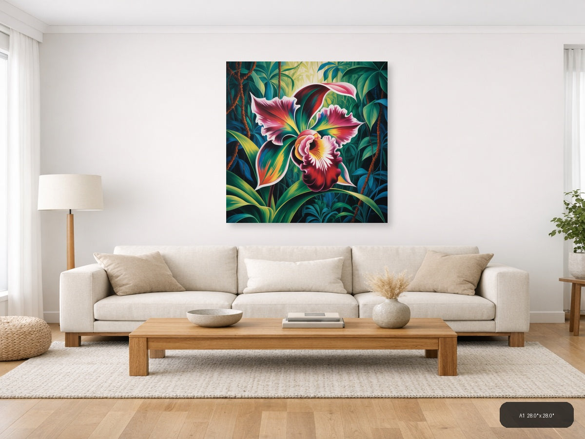 Vibrant Orchid Tropical Botanical Abstract Wall Art — A1 / Living Room