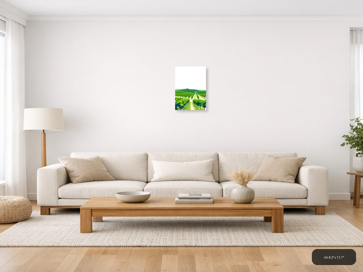 Minimalist Vineyard Landscape with Rolling Hills Wall Art — A4 / Living Room