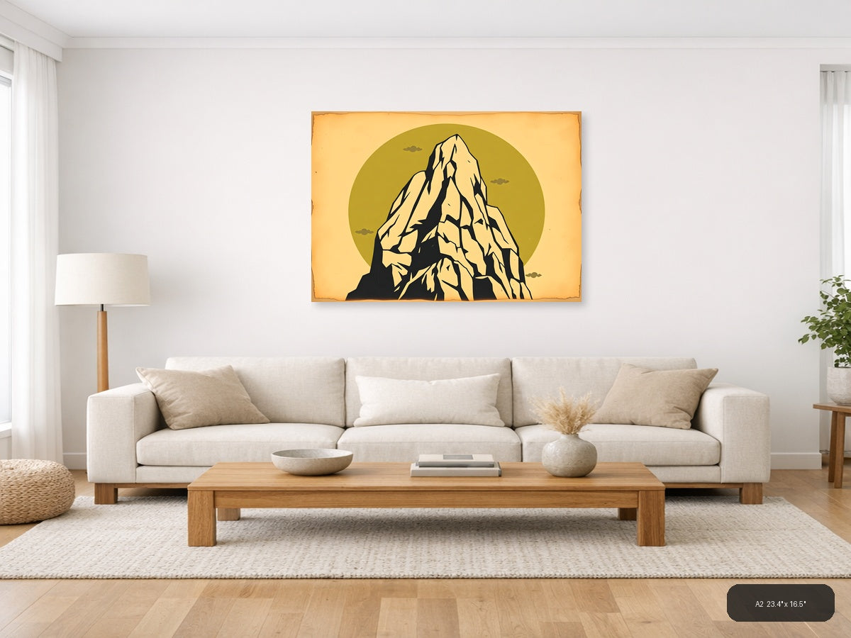 Vintage Mountain Peak Against Gold Sky Wall Art — A2 / Living Room