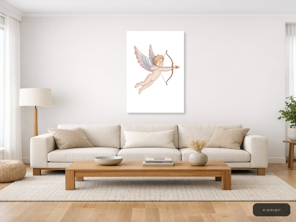 Cupid with Bow and Arrow Minimalist Portrait Wall Art — A1 / Living Room