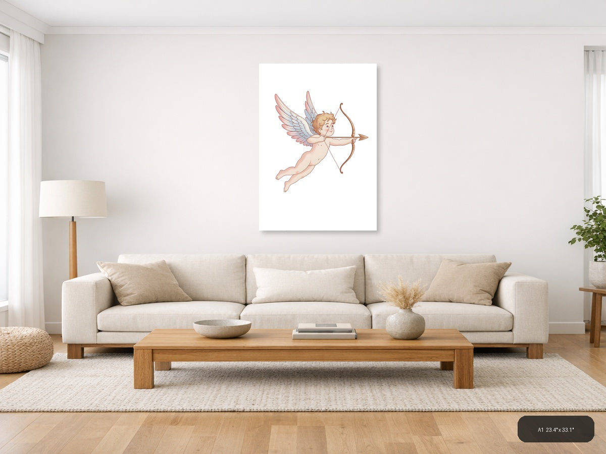 Cupid with Bow and Arrow Minimalist Portrait Wall Art — A1 / Living Room