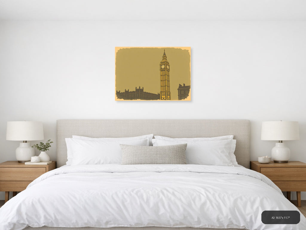 Big Ben Tower Vintage Sepia Landscape Wall Art — A3 / Bedroom