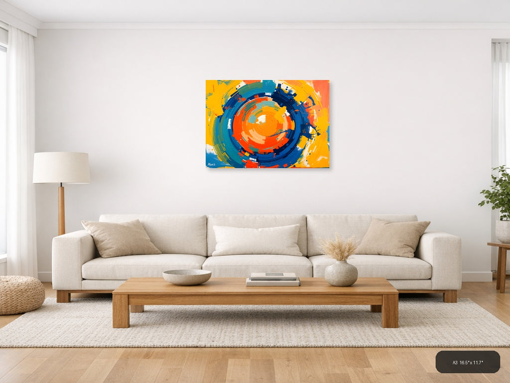 Vibrant Concentric Circles Abstract Modern Wall Art — A3 / Living Room