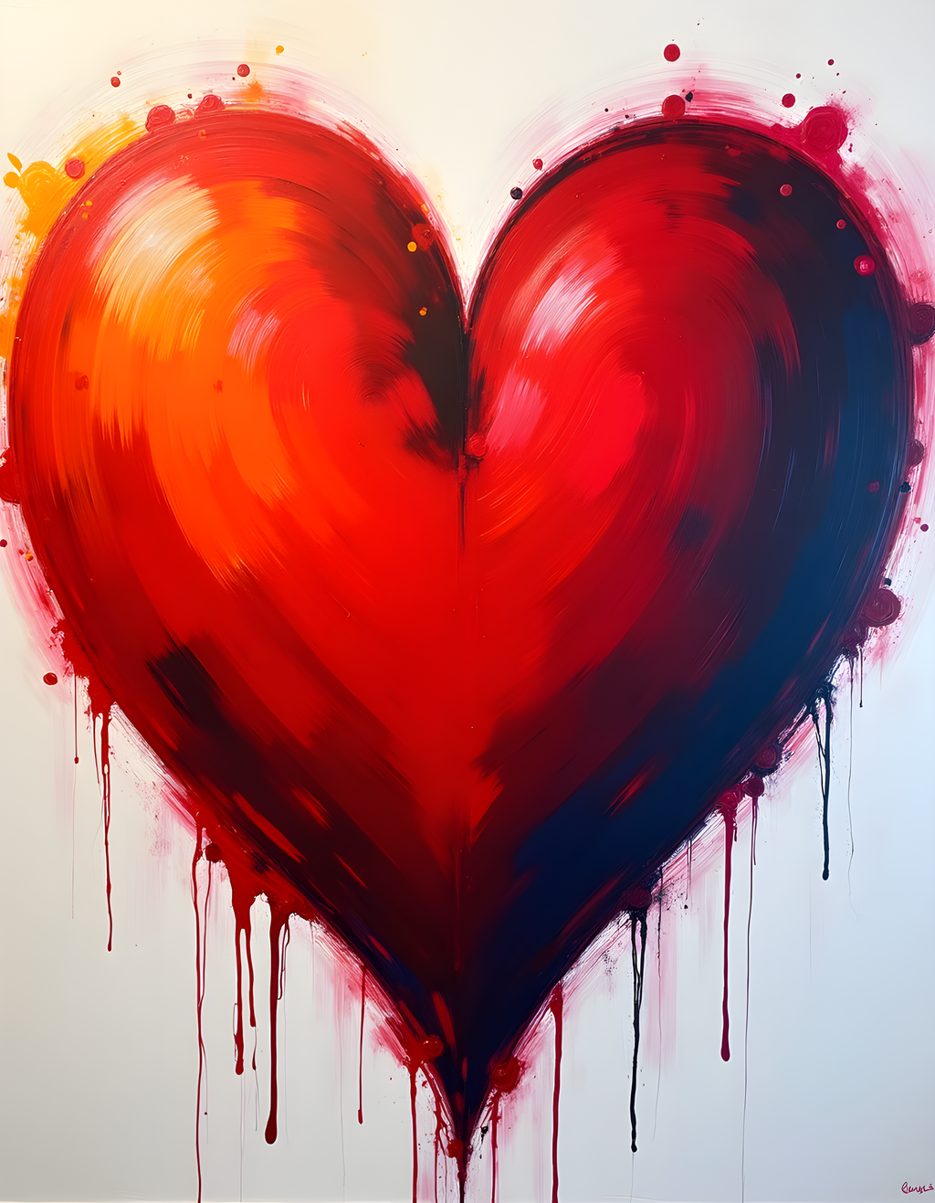 Abstract Red Heart with Dripping Paint Wall Art