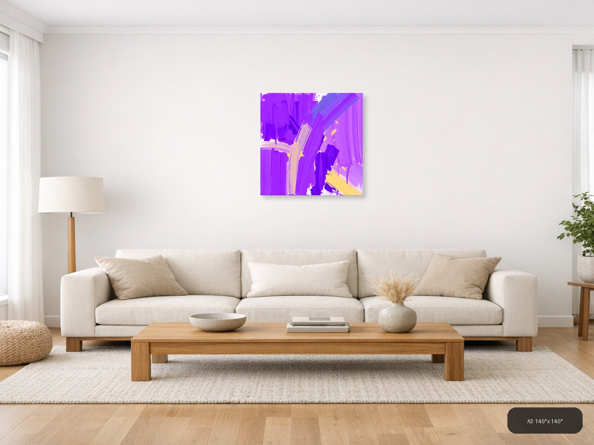 Vibrant Purple & Yellow Abstract Brushstroke Wall Art — A3 / Living Room