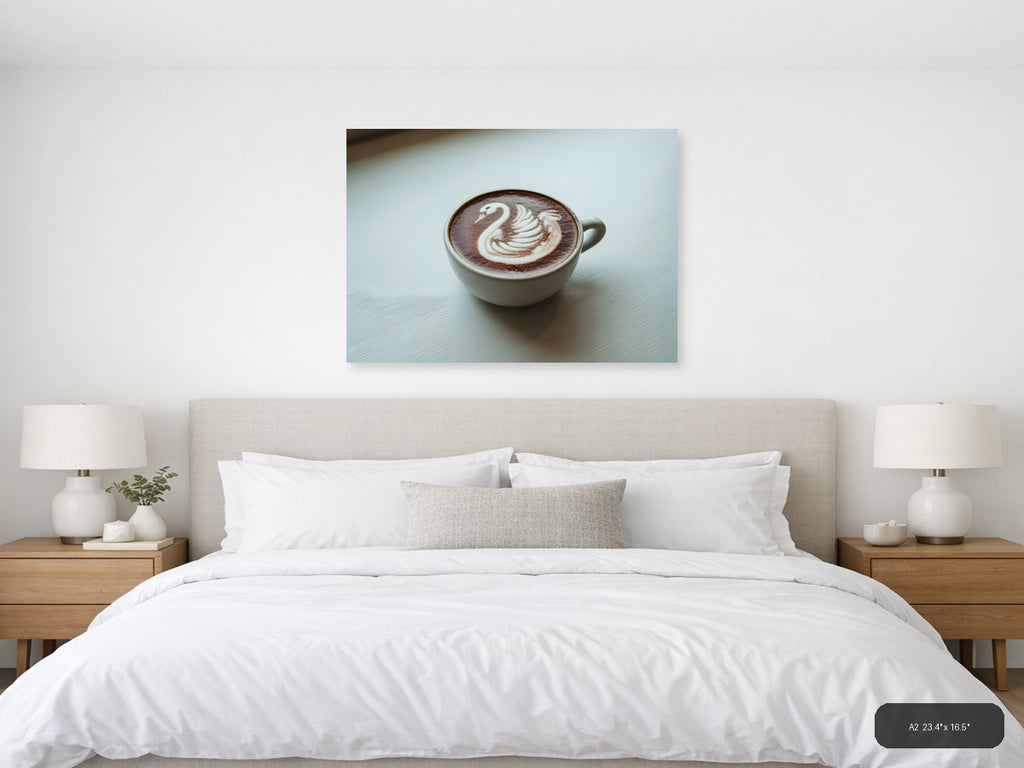 Minimalist Swan Latte Art Coffee Cup Wall Art — A2 / Bedroom