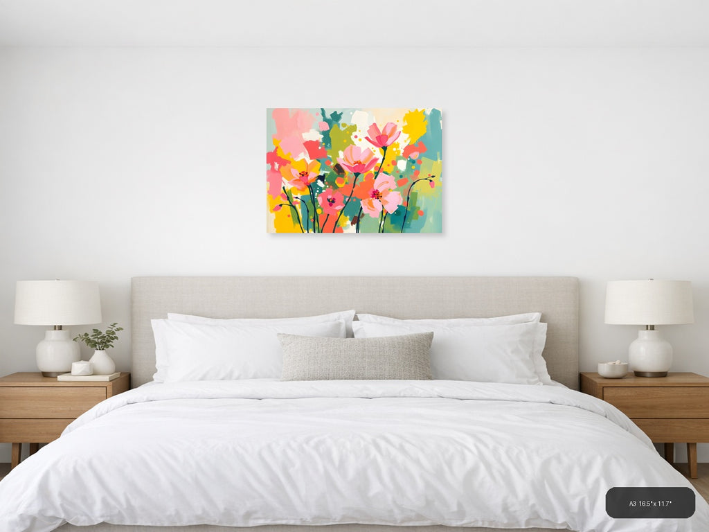 Colorful Abstract Flowers Landscape Wall Art — A3 / Bedroom