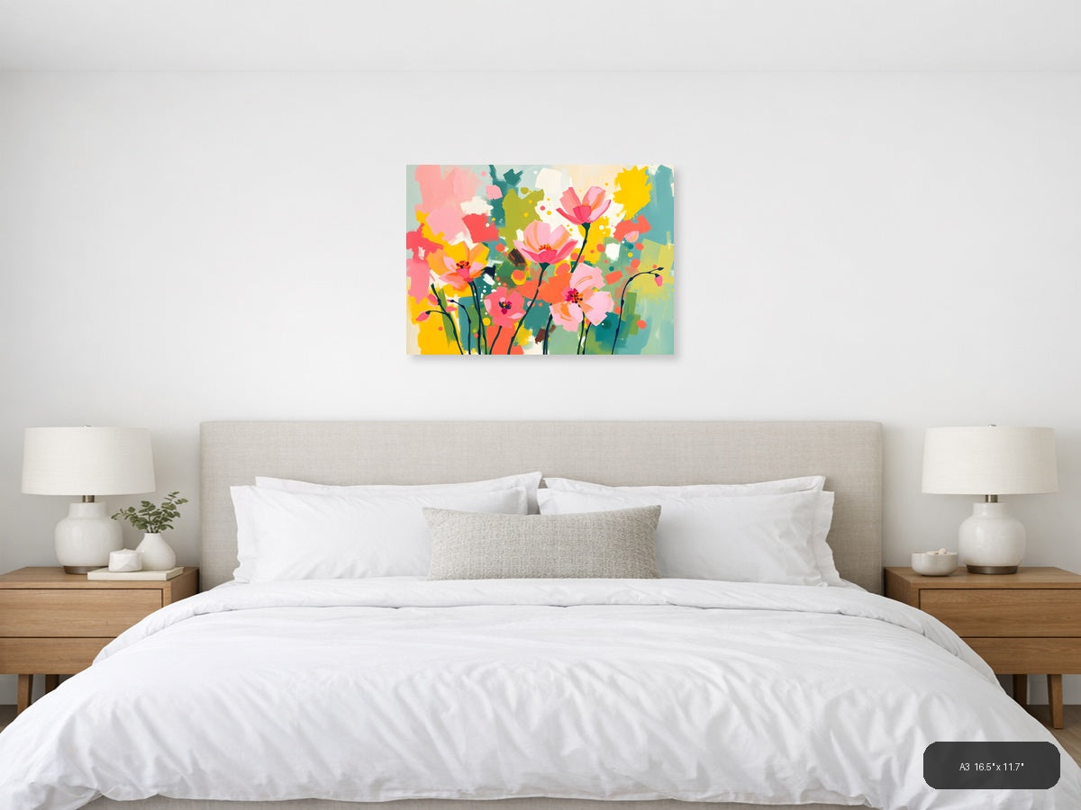 Colorful Abstract Flowers Landscape Wall Art — A3 / Bedroom