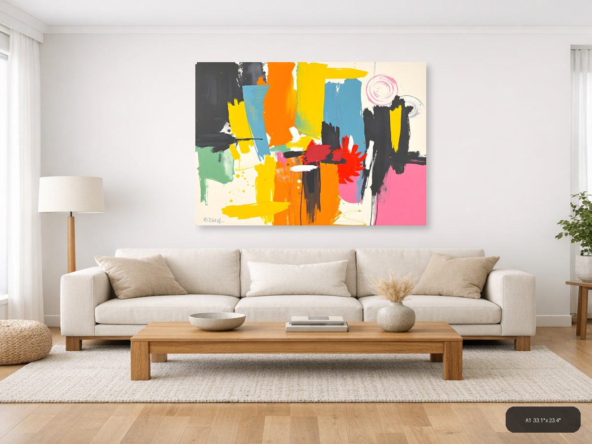 Vibrant Abstract Brushstrokes Modern Colorful Wall Art — A1 / Living Room
