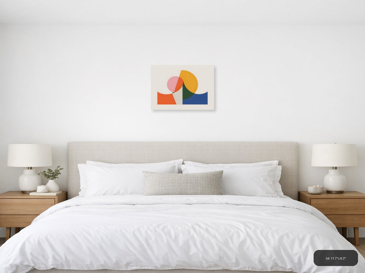 Minimalist Geometric Shapes Abstract Landscape Wall Art — A4 / Bedroom