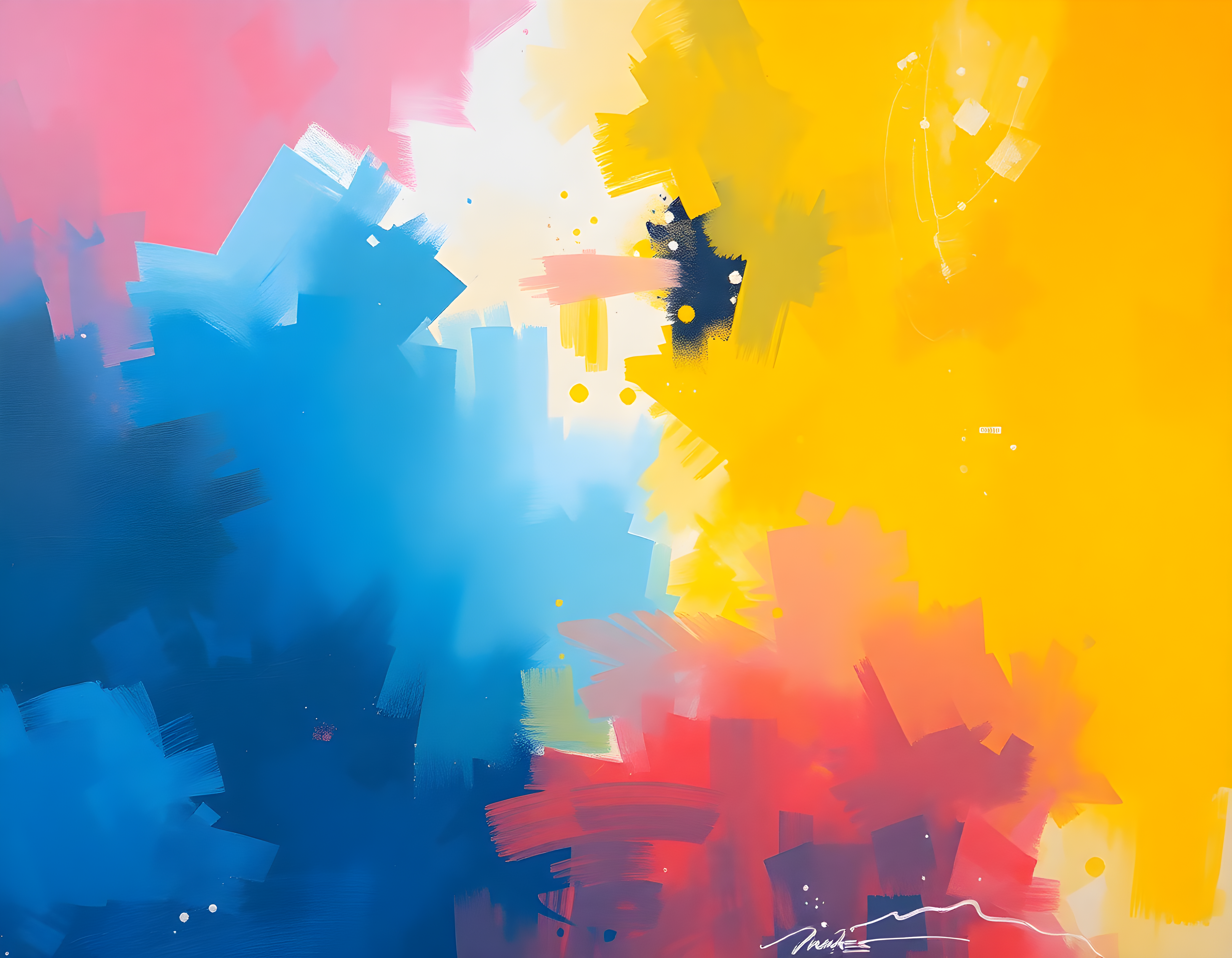 Blue Yellow Red Abstract Brushstrokes Modern Wall Art