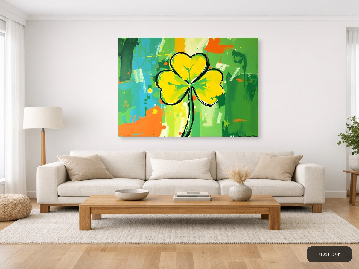 Yellow Four-Leaf Clover Abstract Flower Wall Art — A1 / Living Room