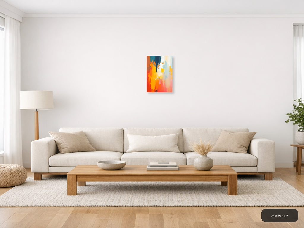 Abstract Colorful Splash Orange Blue Yellow Wall Art — A4 / Living Room