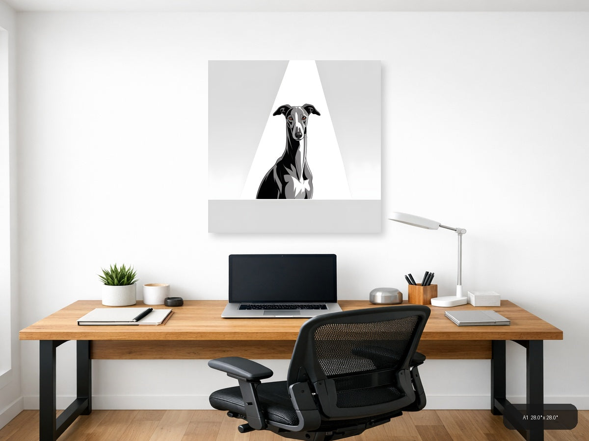 Minimalist Greyhound Portrait Black & White Wall Art — A1 / Office